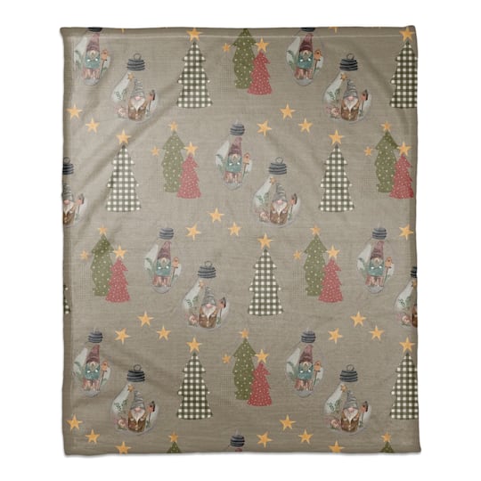 Tree & Globe Pattern Coral Fleece Blanket